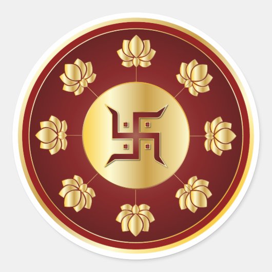 Sticker Rond Lotus Mandala Swastik doré (Devant)