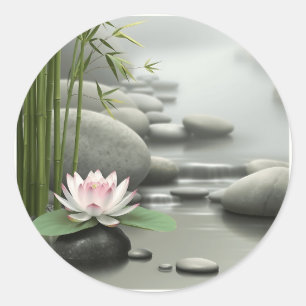 Sticker Rond Lotus minimaliste dans le jardin japonais