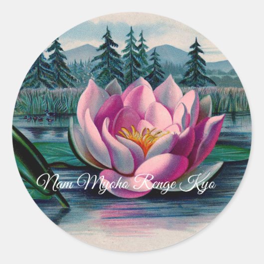 Sticker Rond Lotus Nam Myoho Renge Kyo Bouddhiste (Devant)