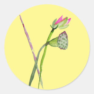 Sticker Rond Lotus rose Fleur Zen Art bouddhiste