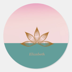 Sticker Rond Lotus rose vert Cool