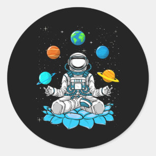 Sticker Rond Lotus Vintage Méditation Astronaute Zen Yoga Planè