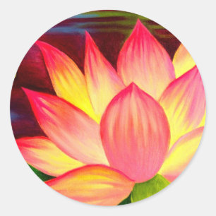 Sticker Rond Lotus Water Lily Art chinois - Multi