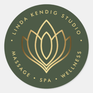 Sticker Rond Lotus yoga en or   Vert   spa de massage bien-être