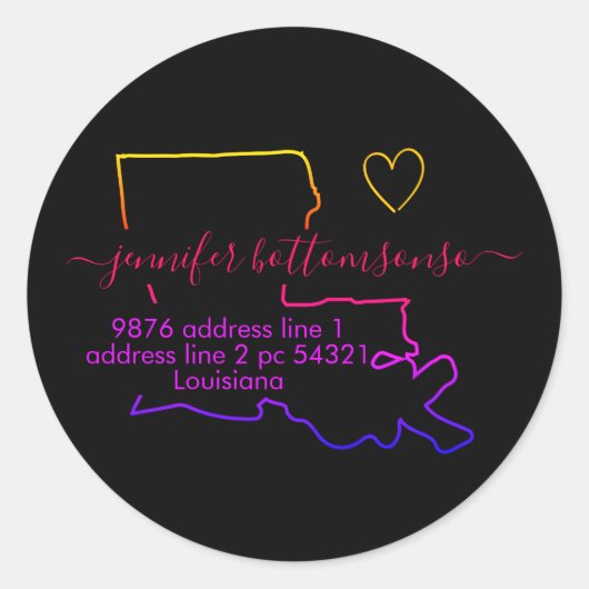 Sticker Rond Louisiane adresse de retour Signature arc-en-ciel (Devant)