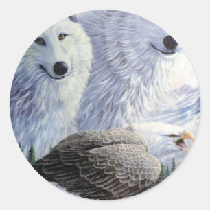 Sticker Rond Loup Aigle Animaux Parc Nature Bureau Art