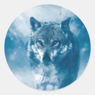 Sticker Rond Loup aux yeux bleus