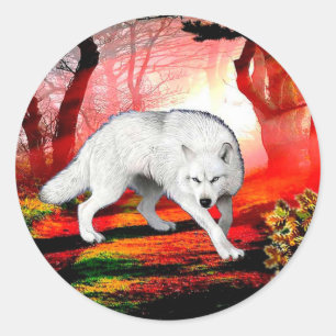 Sticker Rond Loup Blanc Dans Un Endroit Loin