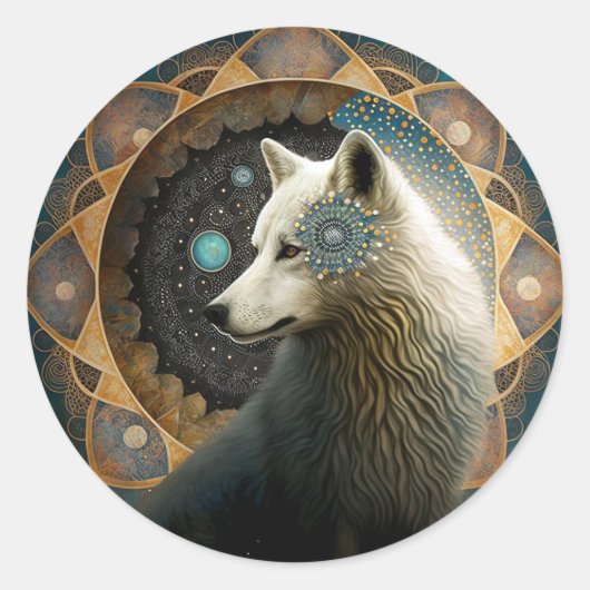 Sticker Rond Loup blanc Mandala (Devant)
