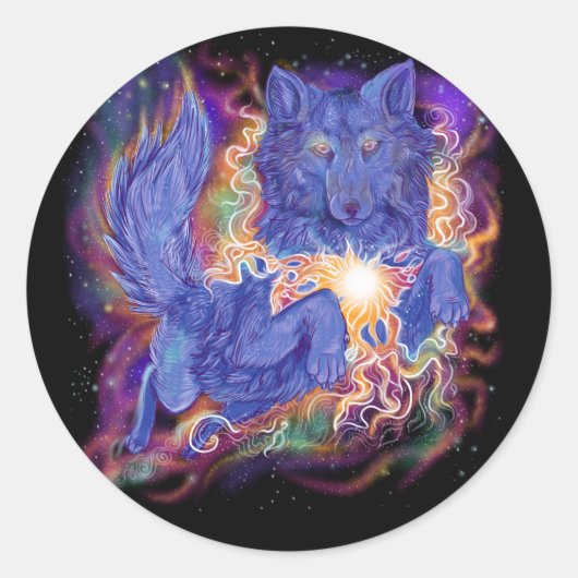 Sticker Rond Loup cosmique (Devant)