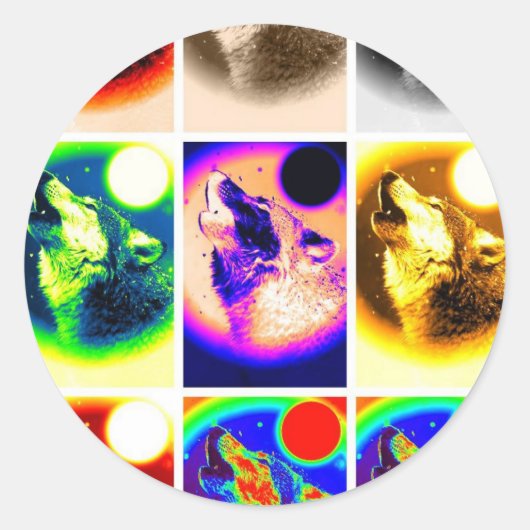 Sticker Rond Loup d'art pop (Devant)