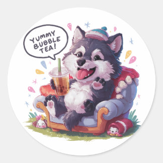 Sticker Rond Loup de dessin adorable : Cosy, Kawaii Vibes