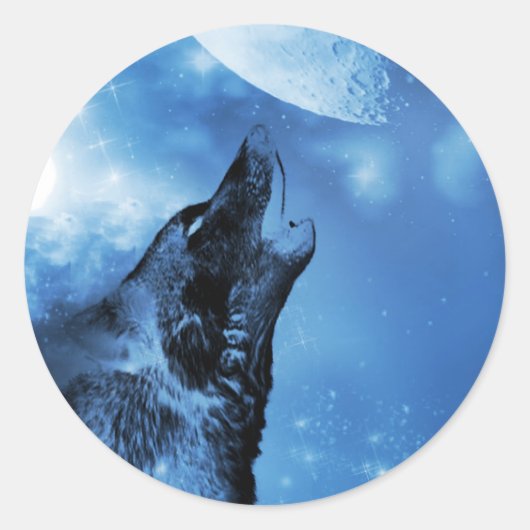 Sticker Rond Loup de fantôme hurlant à la lune (Devant)