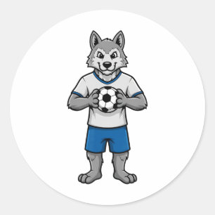 Sticker Rond Loup de football mignon joueur de foot animalier s