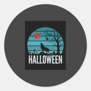 Sticker Rond Loup d'Halloween Cimetière Lune Vecteur