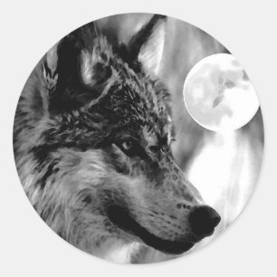Sticker Rond Loup et lune