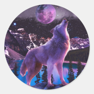 Sticker Rond Loup gris hurlant dans la forêt