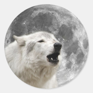 Sticker Rond Loup hurlant dans la lune