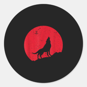 Sticker Rond Loup hurlant lune loups effrayant nuit halloween
