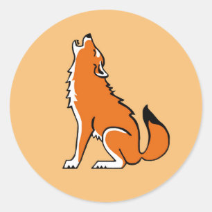 Sticker Rond Loup hurlant - Nature - Faune - Orange