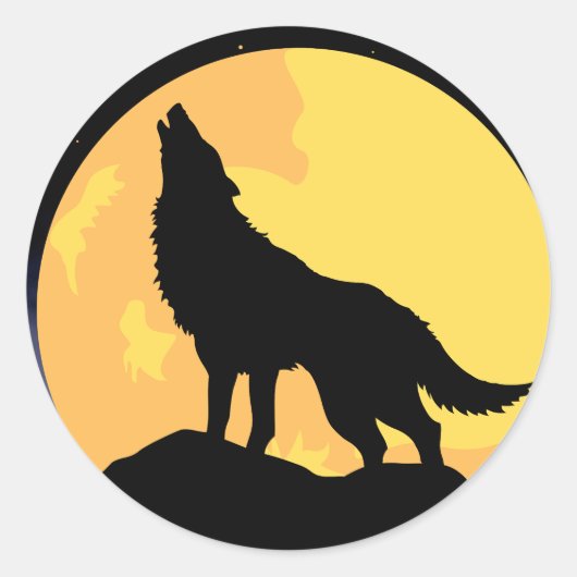 Sticker Rond loup hurlant sur la lune (Devant)