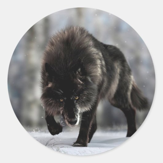 Sticker Rond Loup noir en colère (Devant)