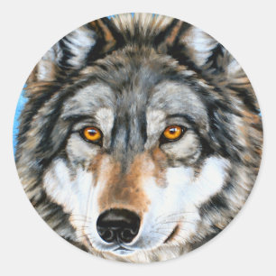 Sticker Rond Loup peint