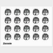 Sticker Rond Loup peint niveaux de gris yeux bleus (Feuille)