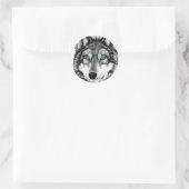Sticker Rond Loup peint niveaux de gris yeux bleus (Sac)