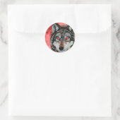 Sticker Rond Loup rouge de lune (Sac)