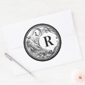 Sticker Rond Loup tribal - Monogramme ombragé (Enveloppe)