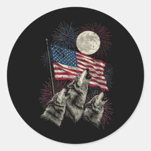 Sticker Rond Loups de la lune du 4 juillet Mème drôle drapeau a