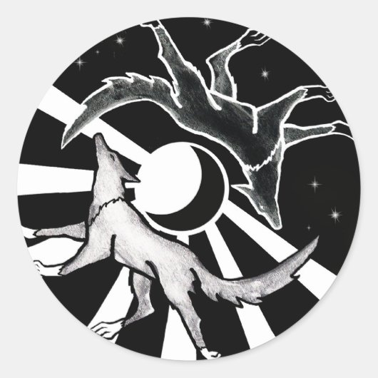 Sticker Rond Loups du soleil et de la lune (Devant)