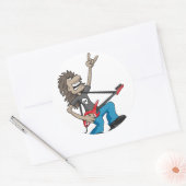 Sticker Rond Lourd Metal Rock Guitariste Dessin (Enveloppe)