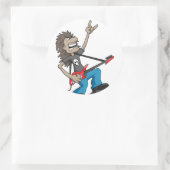Sticker Rond Lourd Metal Rock Guitariste Dessin (Sac)