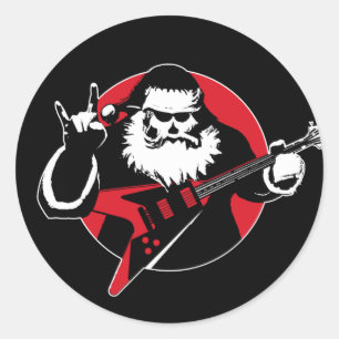Sticker Rond Lourd métal Santa Claus Jouer de la guitare