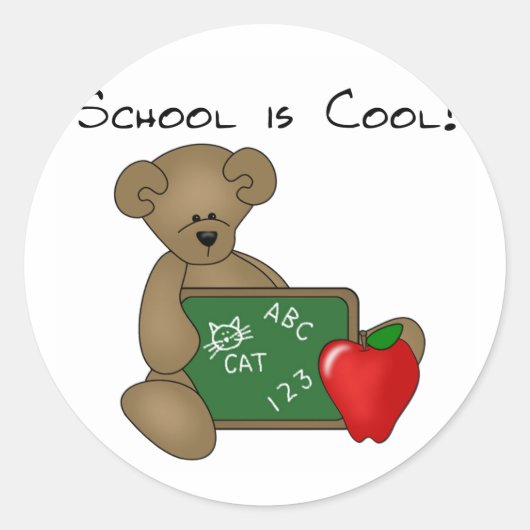 Sticker Rond L'ours avec l'écriture école de conseil est Cool (Devant)