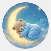Sticker Rond L'ours en peluche dort sur la lune (Devant)