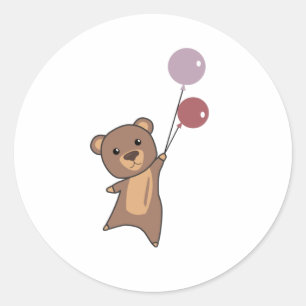 Sticker Rond L'Ours S'Envole Avec Des Ballons De Bons Bêtes Ani