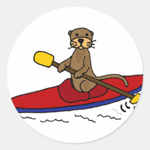 Sticker Rond Loutre drôle Kayaking