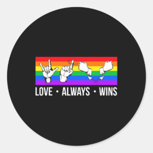 Sticker Rond Love Always Wins ASL Deaf Aware Gay Pride LGB