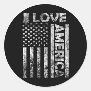 Sticker Rond Love America Shirt Usa Drapeau 4 Juillet Indépenda