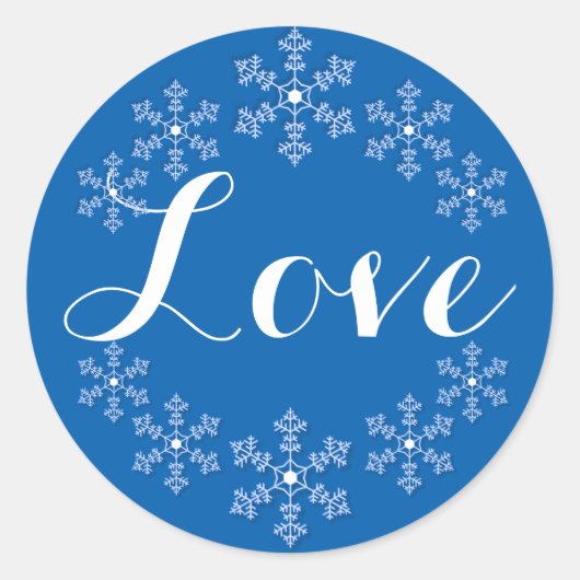 Sticker Rond Love Among Snowflakes Bleu et blanc (Devant)