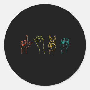 Sticker Rond Love ASL Langue des signes Alphabet Valentines Jou