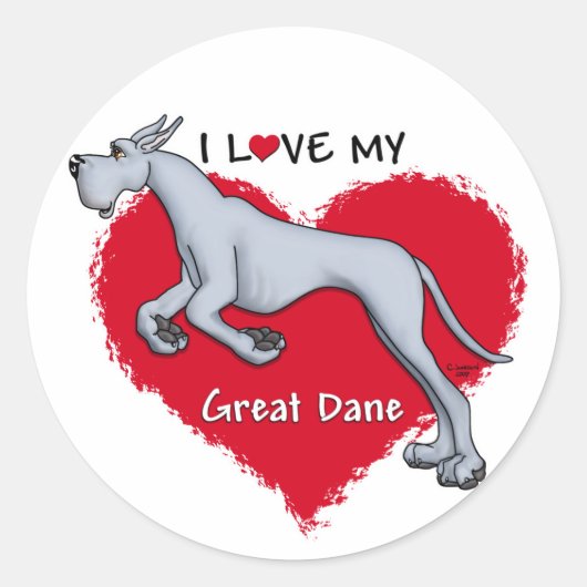 Sticker Rond Love Blue Great Dane (Devant)