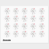 Sticker Rond Love Bride Groom Coeur noir et blanc Mariage (Feuille)