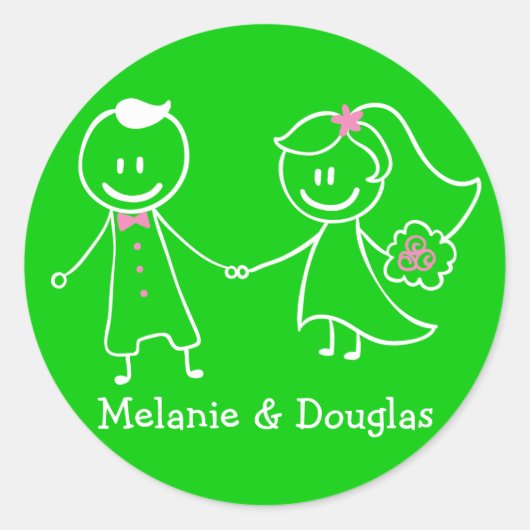Sticker Rond Love Bride & Groom Green Mariage personnalisé (Devant)
