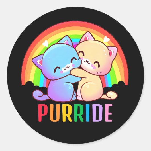 Sticker Rond Love Cats Rainbow Black (Devant)