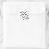 Sticker Rond Love Citation Coeurs Flèches Mariage jaune violet (Sac)