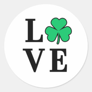 Sticker Rond LOVE Clover Shamrock Irlande St Patrick's Party